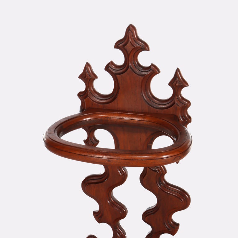 Antique Rococo Walnut Umbrella Stand With Cast Iron Tray c1890