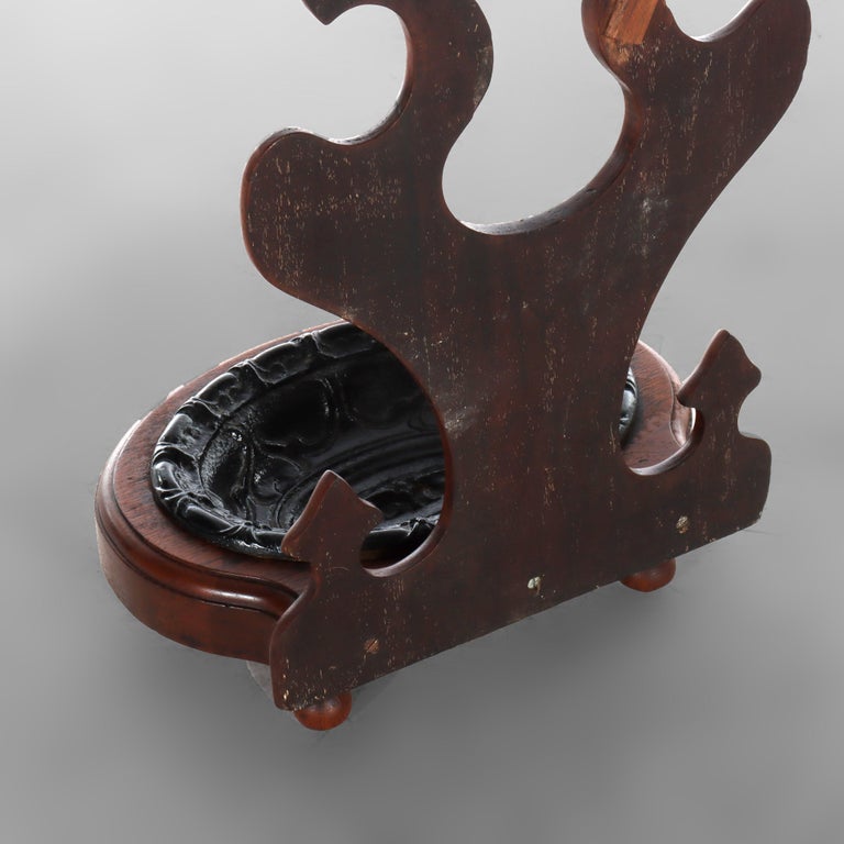 Antique Rococo Walnut Umbrella Stand With Cast Iron Tray c1890