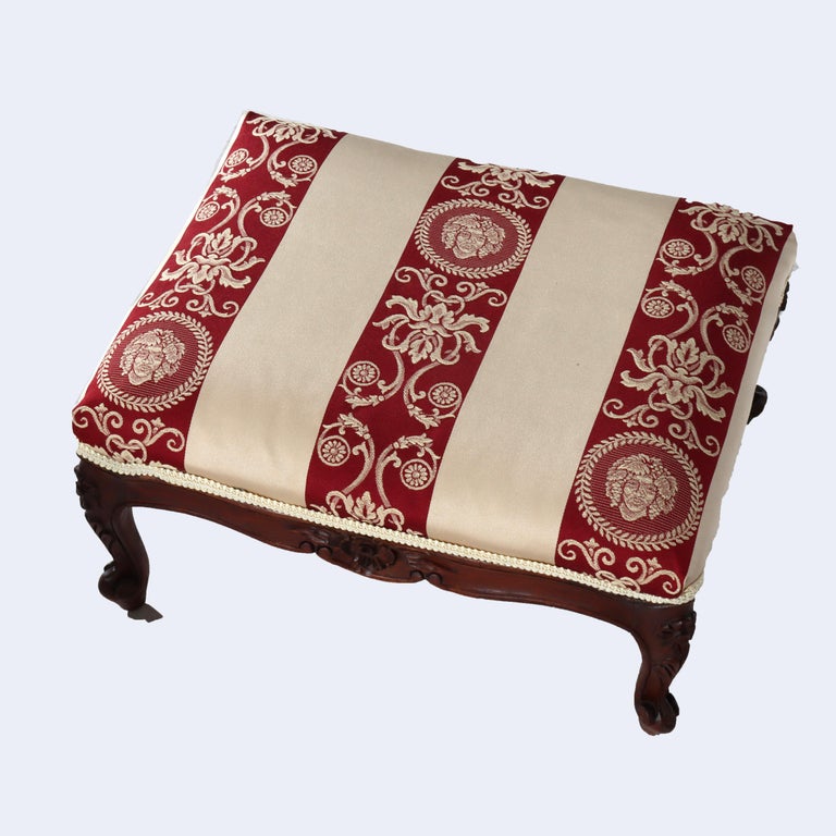 Antique Chippendale Wingback Feather Cushion Armchair & Footstool c1880