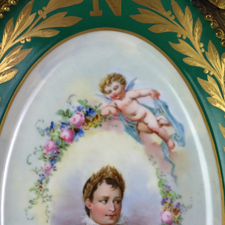 Rare Antique Sevres Porcelain & Bronze Oval Wall Plaque of Napoleon C1804