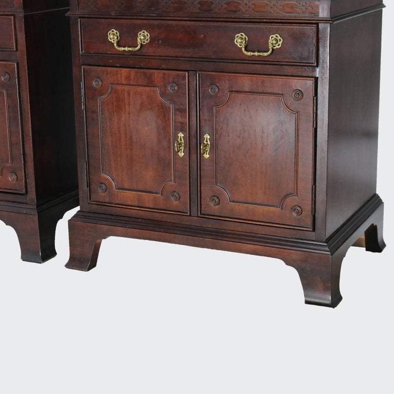 Pair of Century Chippendale Style Mahogany Side Cabinets with Upper Drawer 20thC