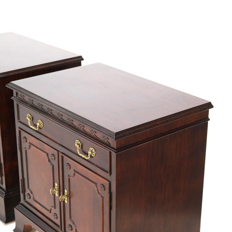 Pair of Century Chippendale Style Mahogany Side Cabinets with Upper Drawer 20thC