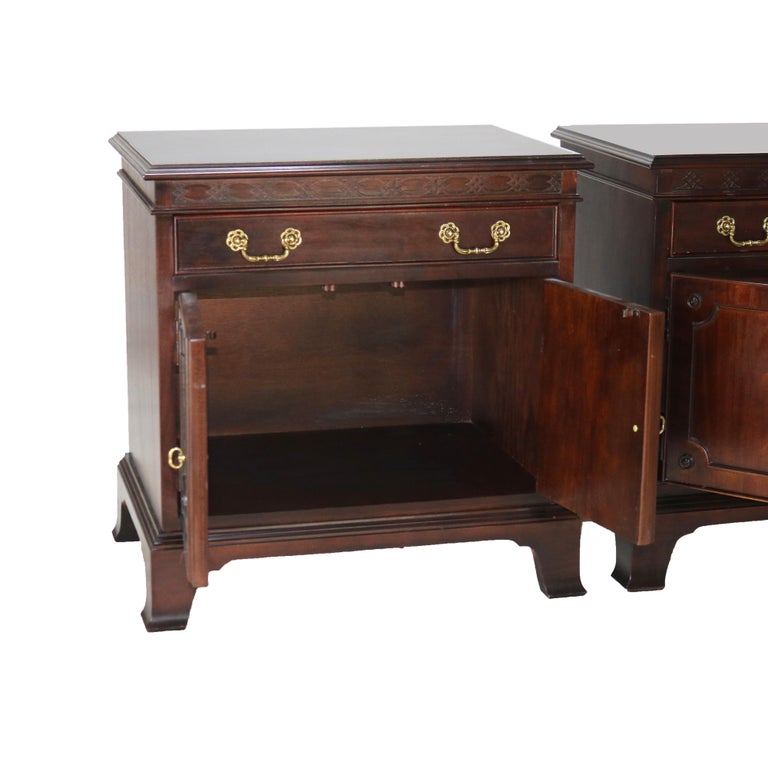 Pair of Century Chippendale Style Mahogany Side Cabinets with Upper Drawer 20thC