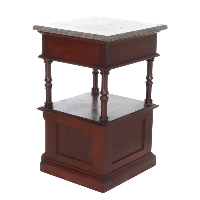 Antique Rennaisance Revival Walnut & Burl Marble Top Commode c1890