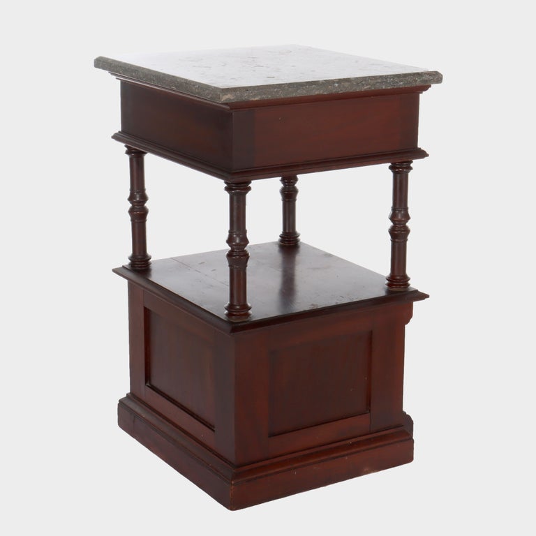 Antique Rennaisance Revival Walnut & Burl Marble Top Commode c1890