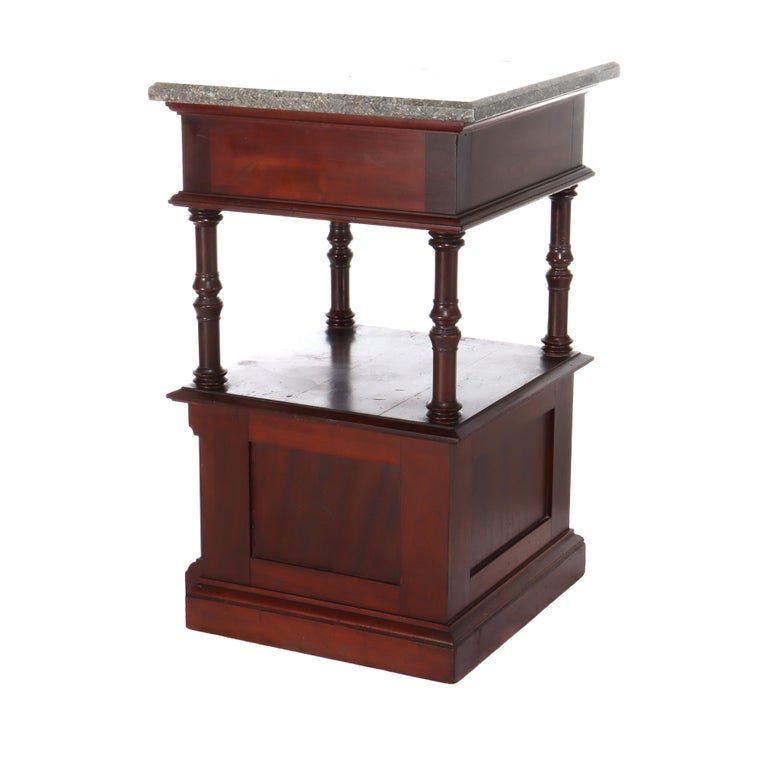 Antique Rennaisance Revival Walnut & Burl Marble Top Commode c1890