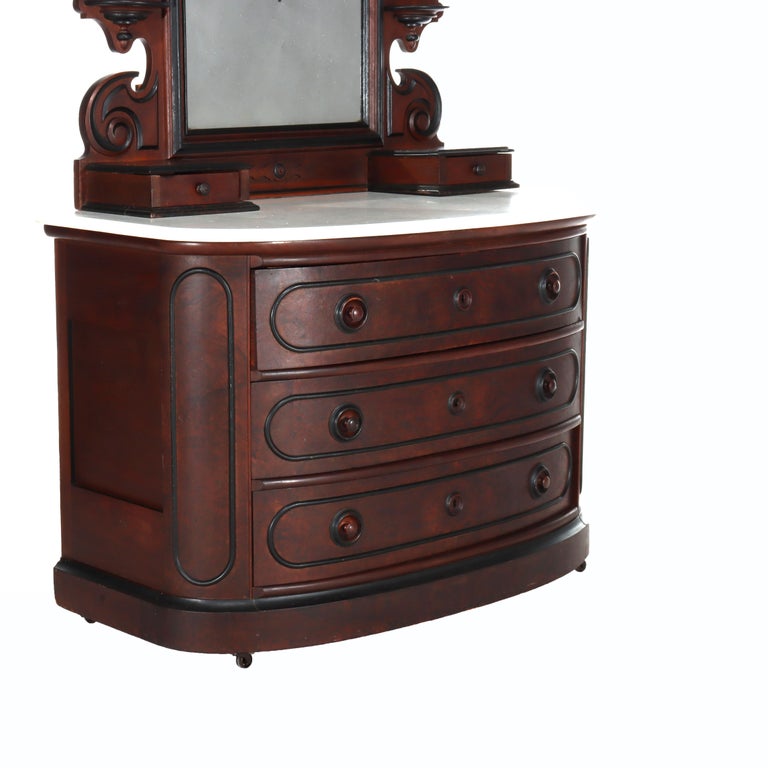 Antique Berkey & Gay School Victorian Walnut & Marble Dresser With Ebonized Trim