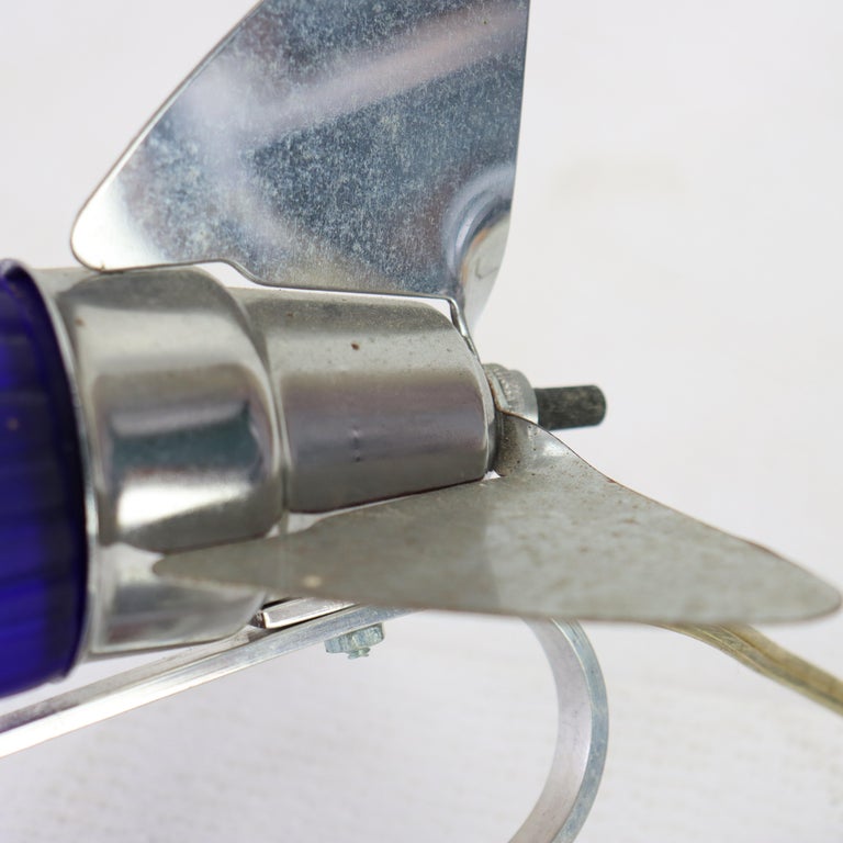 Vintage Chrome & Cobalt Blue Art Deco DC-3 Airplane Table Lamp C1977