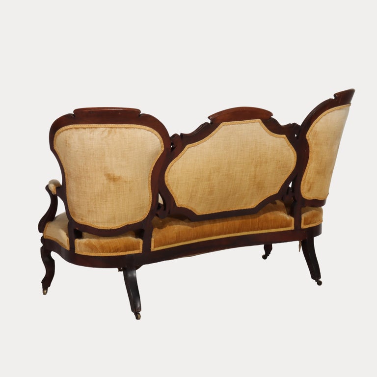 Antique Victorian Carved Walnut Three Panel Back Sofa C1880