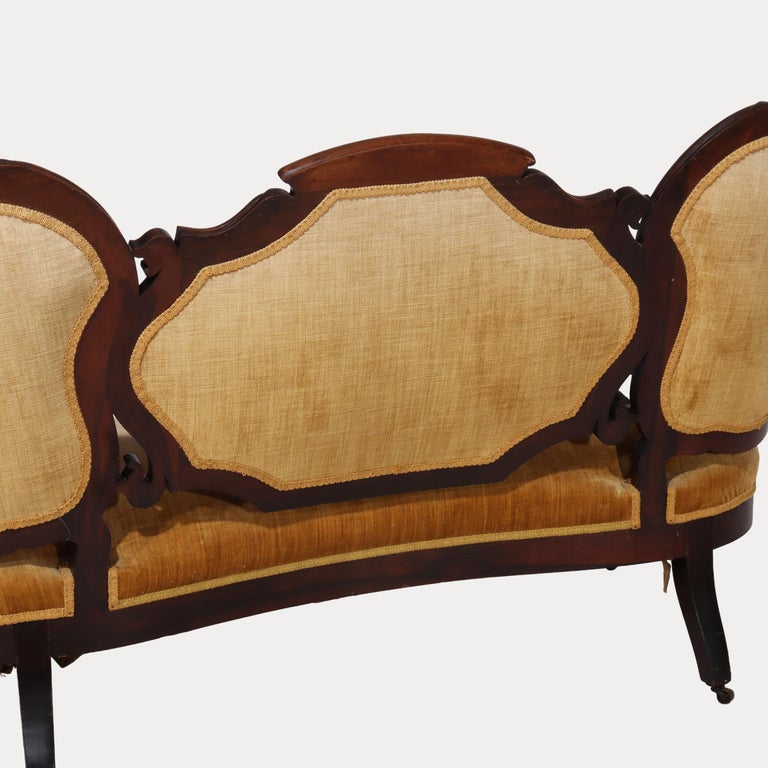 Antique Victorian Carved Walnut Three Panel Back Sofa C1880