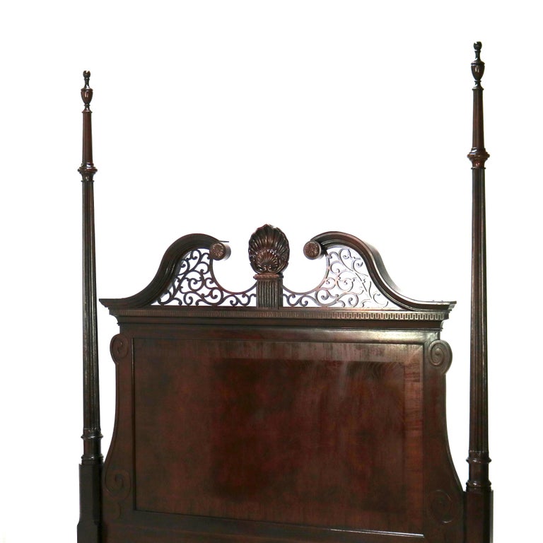 Century Chippendale Style Mahogany Queen Sized Bed Headboard 20thC