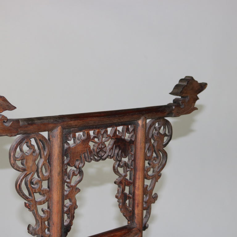 Antique Chinese Carved Rosewood Wash Stand with Elephant & Figure C1920