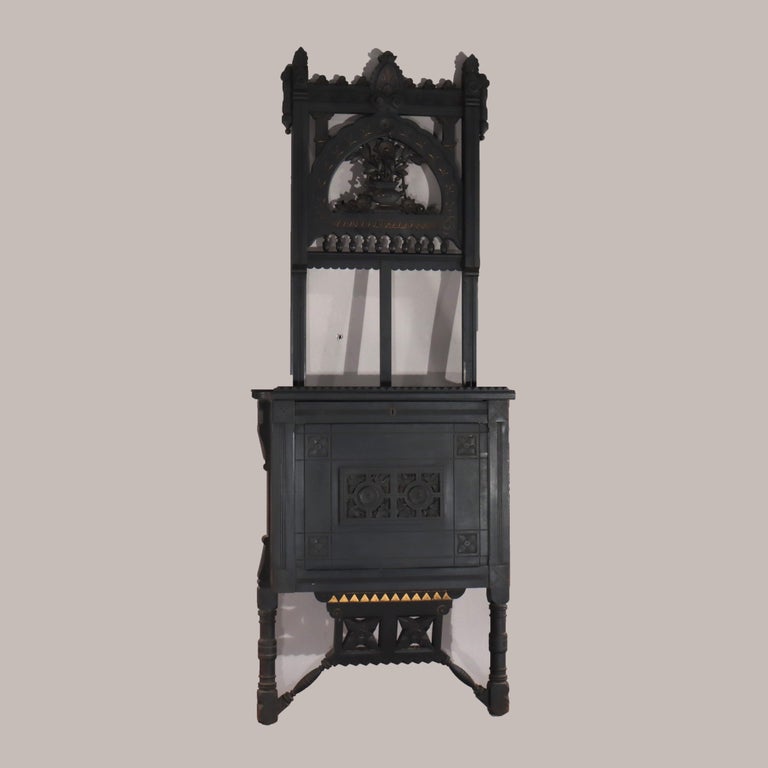 Oversized Antique Aesthetic Ebonized & Gilt Accented Easel with Flowers c1890