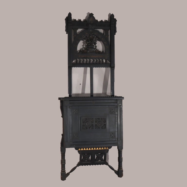 Oversized Antique Aesthetic Ebonized & Gilt Accented Easel with Flowers c1890