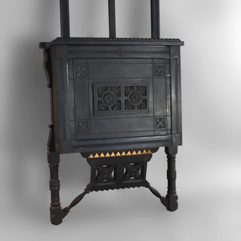 Oversized Antique Aesthetic Ebonized & Gilt Accented Easel with Flowers c1890
