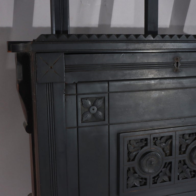 Oversized Antique Aesthetic Ebonized & Gilt Accented Easel with Flowers c1890