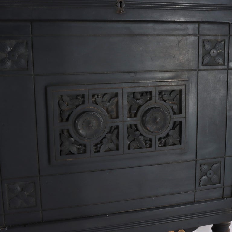 Oversized Antique Aesthetic Ebonized & Gilt Accented Easel with Flowers c1890