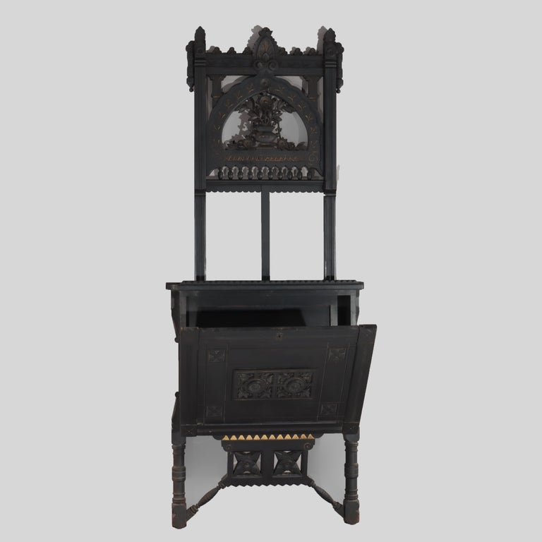 Oversized Antique Aesthetic Ebonized & Gilt Accented Easel with Flowers c1890