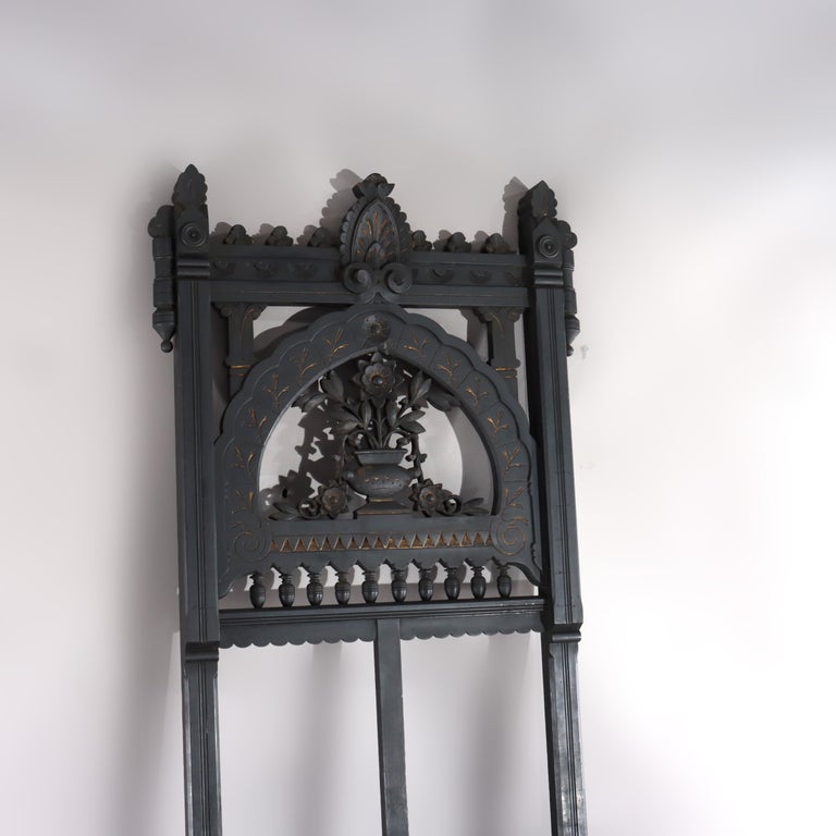 Oversized Antique Aesthetic Ebonized & Gilt Accented Easel with Flowers c1890