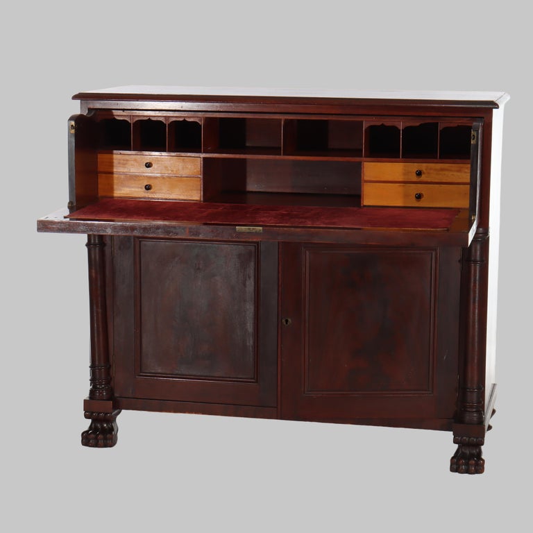 Antique American Empire Classical Flame Mahogany Butler’s Desk c1840