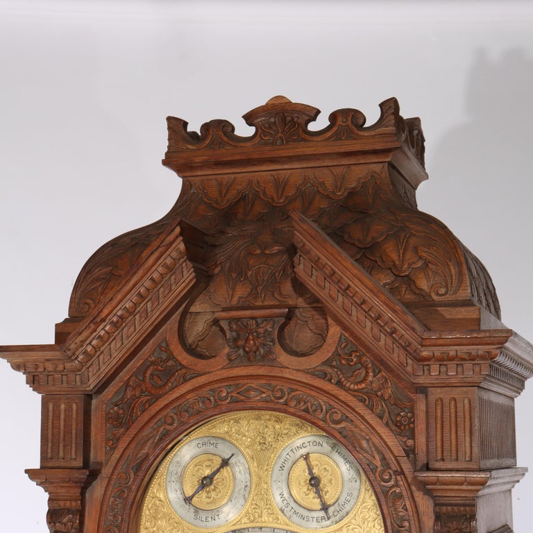 Monumental Westminster English Baroque Heavily Figural Carved Tall Case Clock