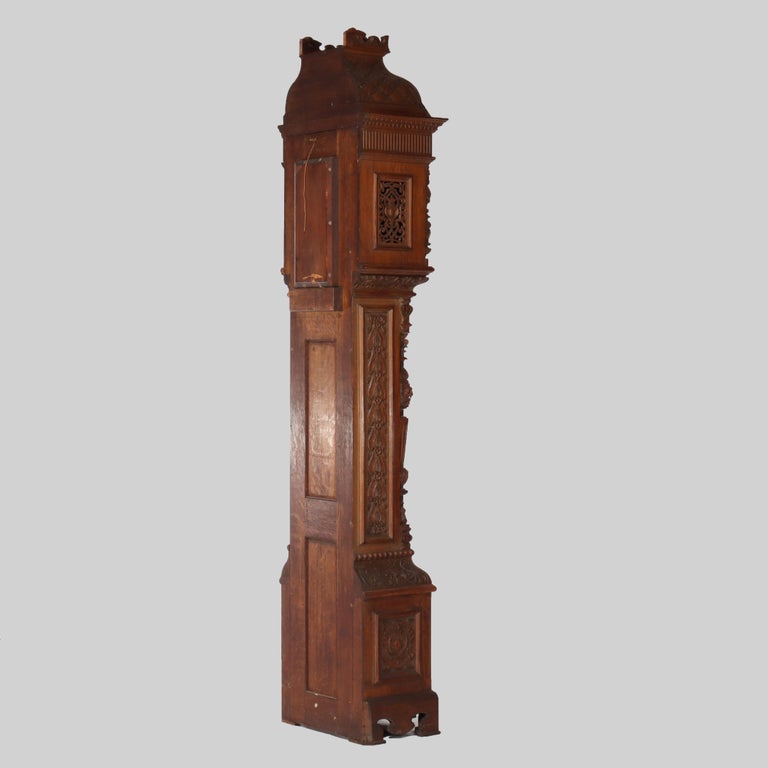 Monumental Westminster English Baroque Heavily Figural Carved Tall Case Clock
