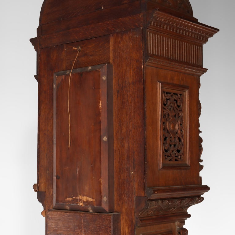 Monumental Westminster English Baroque Heavily Figural Carved Tall Case Clock