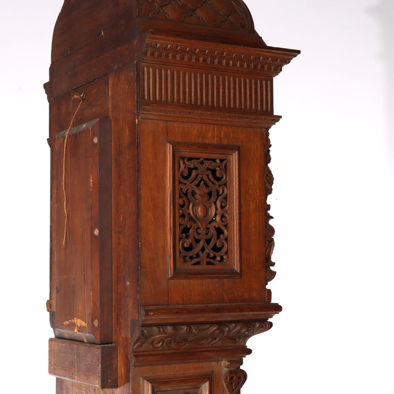 Monumental Westminster English Baroque Heavily Figural Carved Tall Case Clock