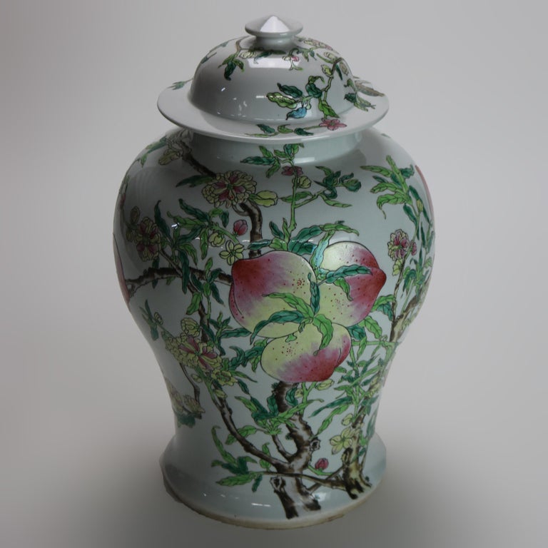 Chinese Republic Period Porcelain Covered Longevity Ginger Jar with Fruit 20thC