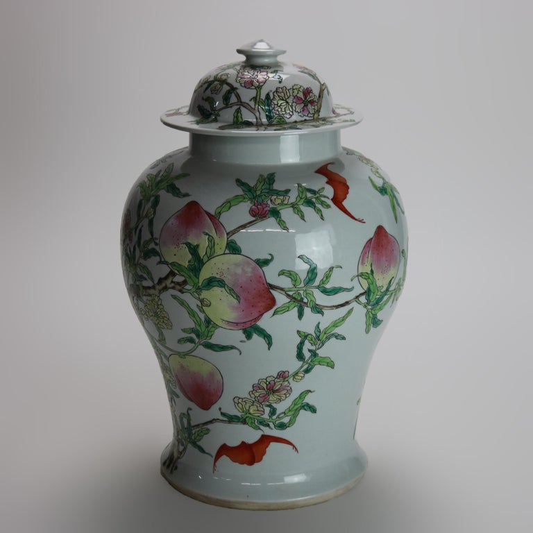 Chinese Republic Period Porcelain Covered Longevity Ginger Jar with Fruit 20thC
