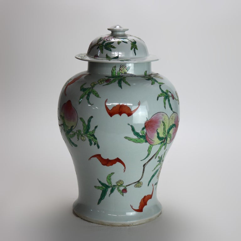 Chinese Republic Period Porcelain Covered Longevity Ginger Jar with Fruit 20thC