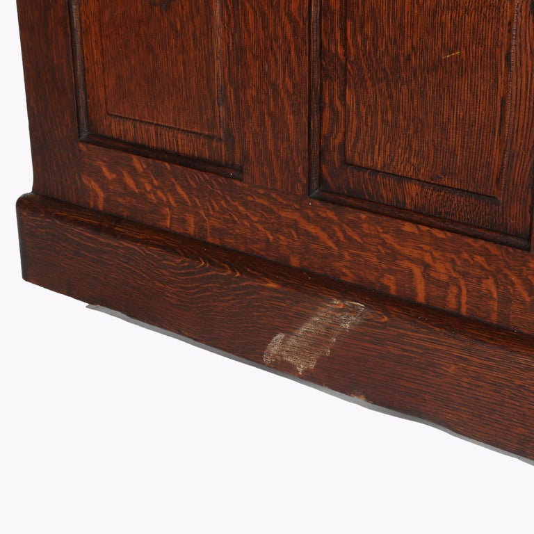 Antique Gunn Furniture Co. Oak S-Roll Top Paneled Single Pedestal Desk c1900