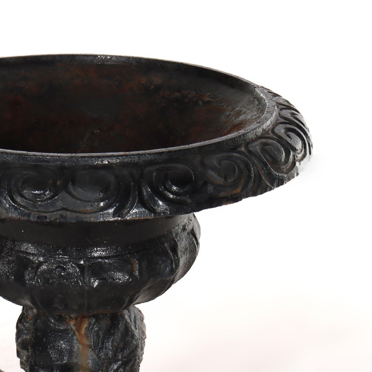 Antique Neoclassical Cast Iron Figural Cherub Garden Urn C1890