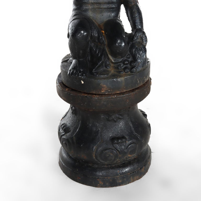 Antique Neoclassical Cast Iron Figural Cherub Garden Urn C1890