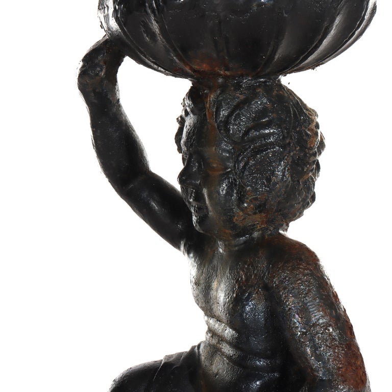 Antique Neoclassical Cast Iron Figural Cherub Garden Urn C1890