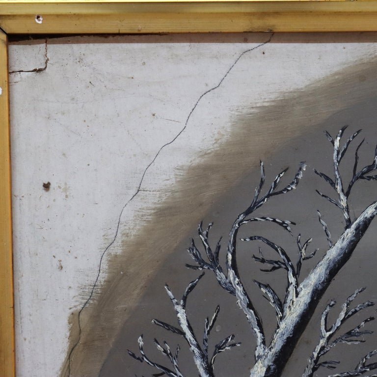 Antique Oil On Board Winter Landscape In First Finish Frame c1870