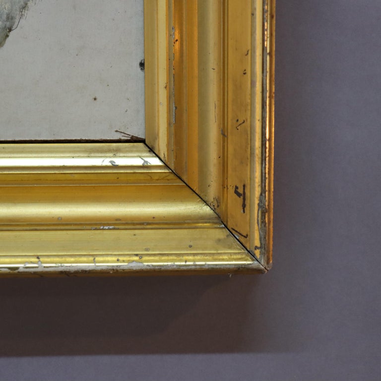 Antique Oil On Board Winter Landscape In First Finish Frame c1870