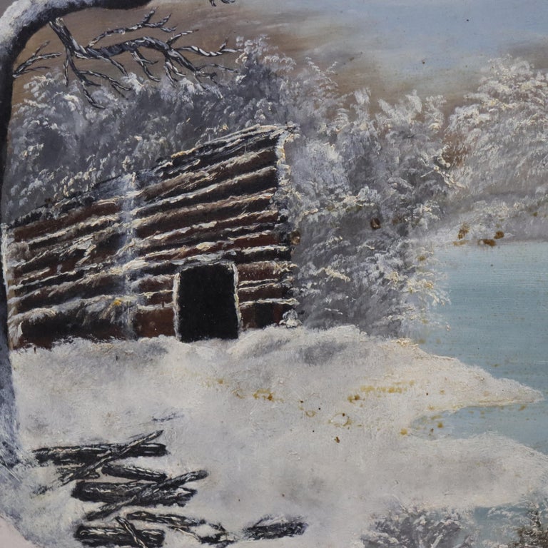 Antique Oil On Board Winter Landscape In First Finish Frame c1870