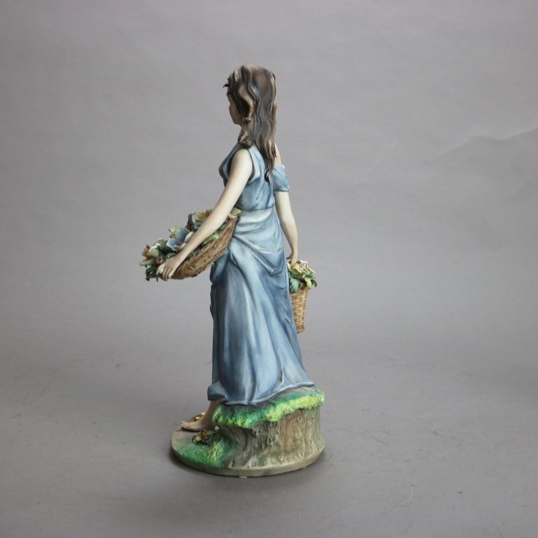 Antique Italian Bisque Porcelain Hand Painted Capodimonte “Girl With Flowers”