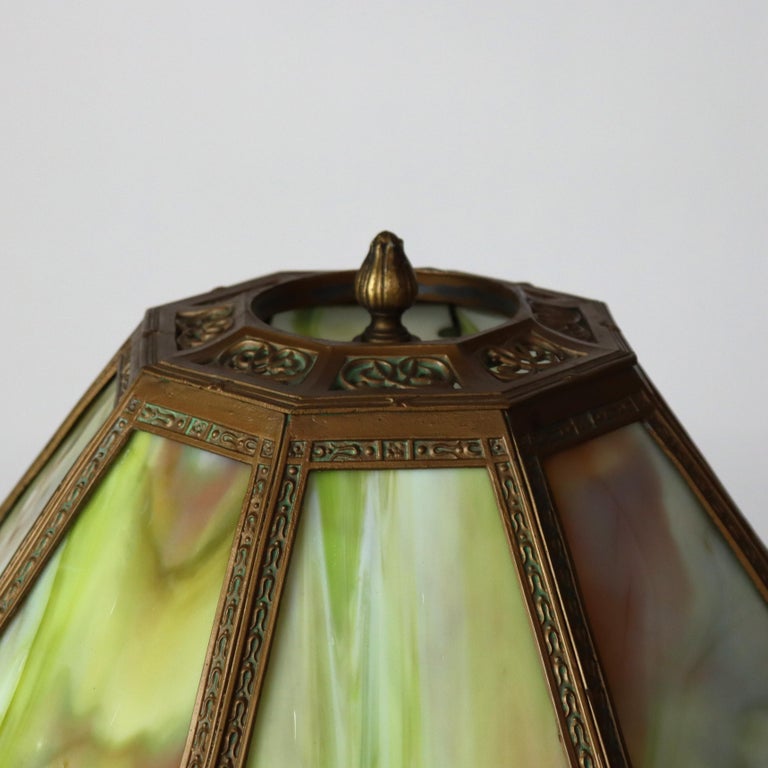 Antique Bradley & Hubbard School Arts & Crafts Slag Glass Table Lamp c1920