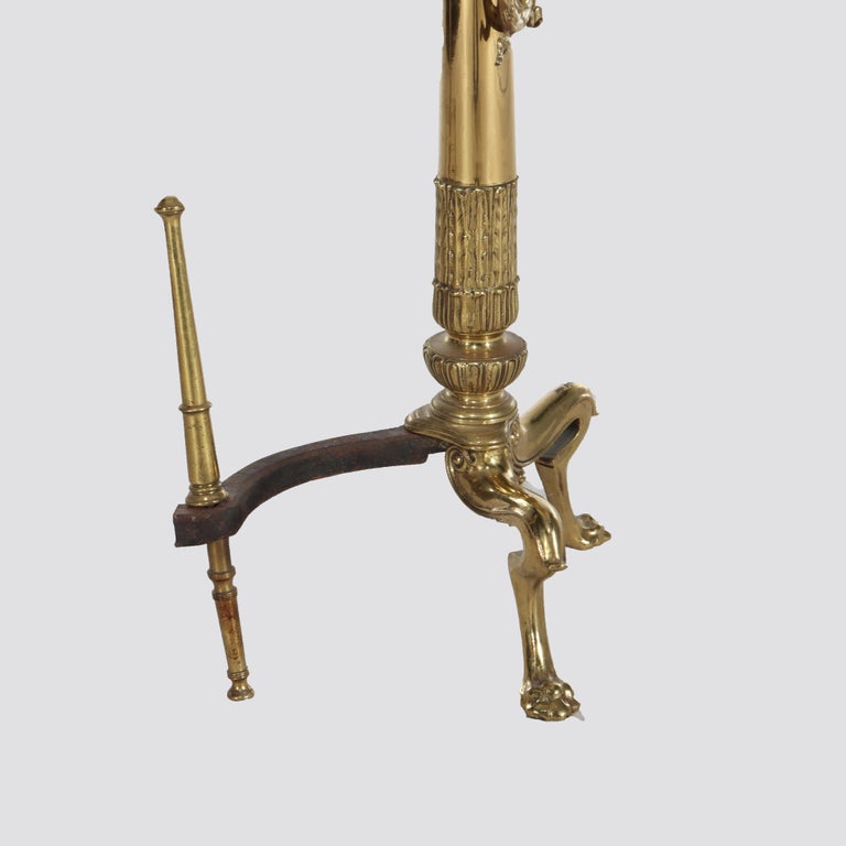 Oversized Pair Of Antique French Empire Brass Fireplace Chenets 19thC
