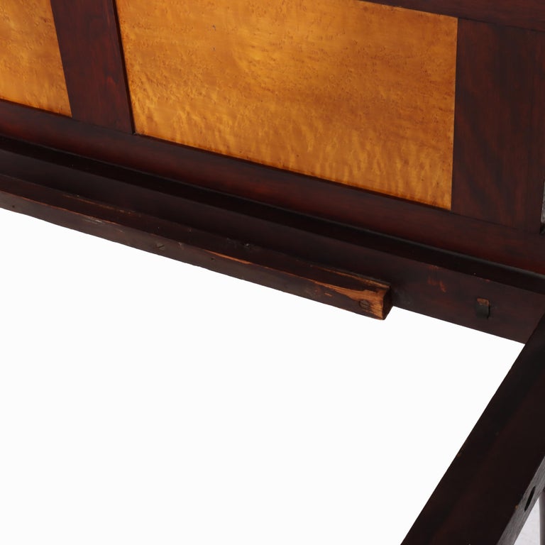 Antique Sheraton Flame Mahogany & Birdseye Maple Pencil Post Bed Frame c1830
