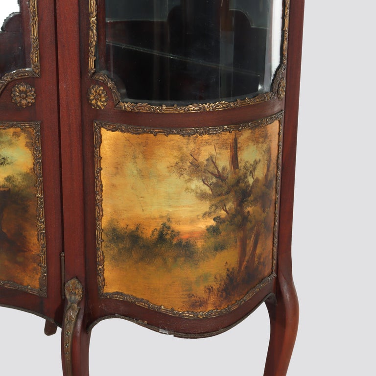 Antique French Mahogany & Ormolu Vitrine With Vernis Martin Panels c1890