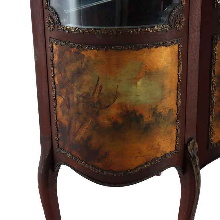 Antique French Mahogany & Ormolu Vitrine With Vernis Martin Panels c1890