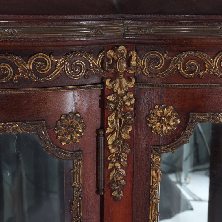Antique French Mahogany & Ormolu Vitrine With Vernis Martin Panels c1890