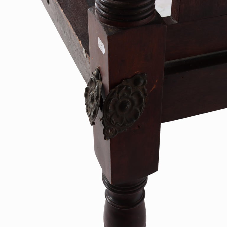 Antique Sheraton Flame Mahogany & Birdseye Maple Pencil Post Bed Frame c1830