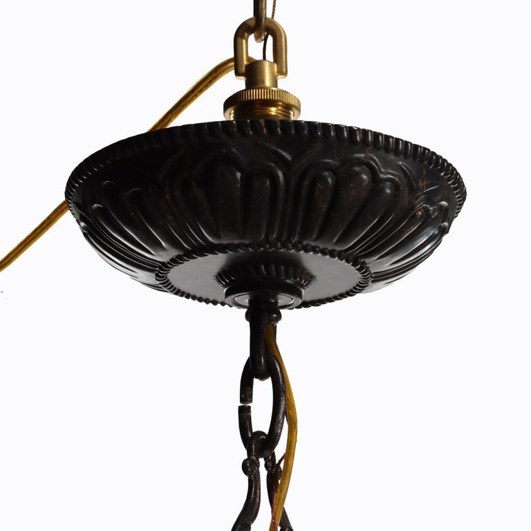 Vintage French Louis XIV Style Figural Cherub Gilt & Ebonized Chandelier c1940