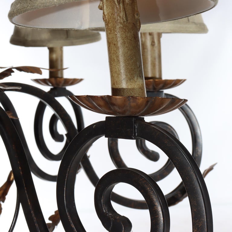Vintage French Louis XIV Style Figural Cherub Gilt & Ebonized Chandelier c1940