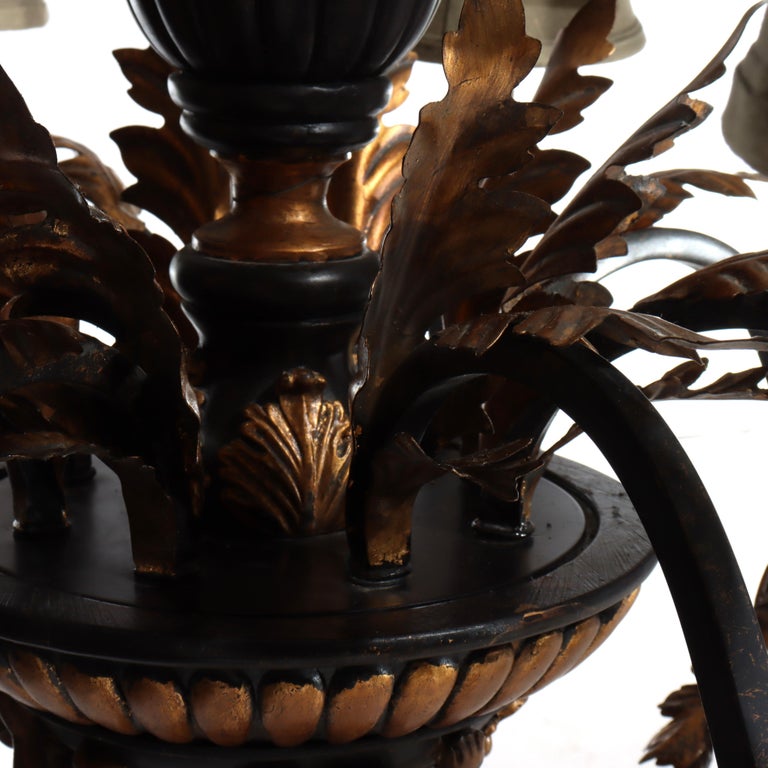 Vintage French Louis XIV Style Figural Cherub Gilt & Ebonized Chandelier c1940