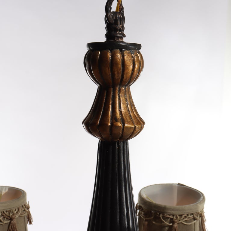 Vintage French Louis XIV Style Figural Cherub Gilt & Ebonized Chandelier c1940